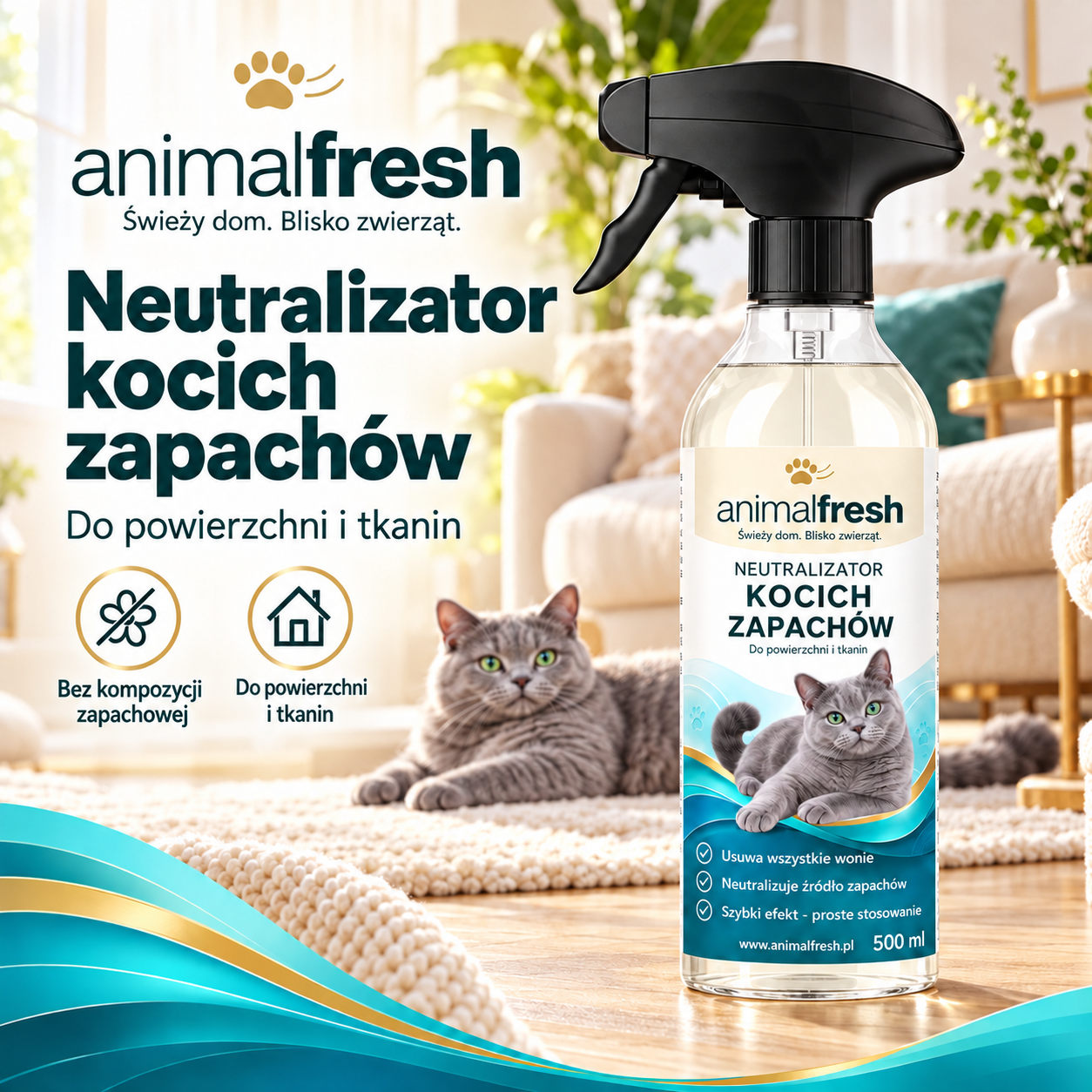 ANIMALFRESH – neutralizator kocich zapachów do kuwety i domu