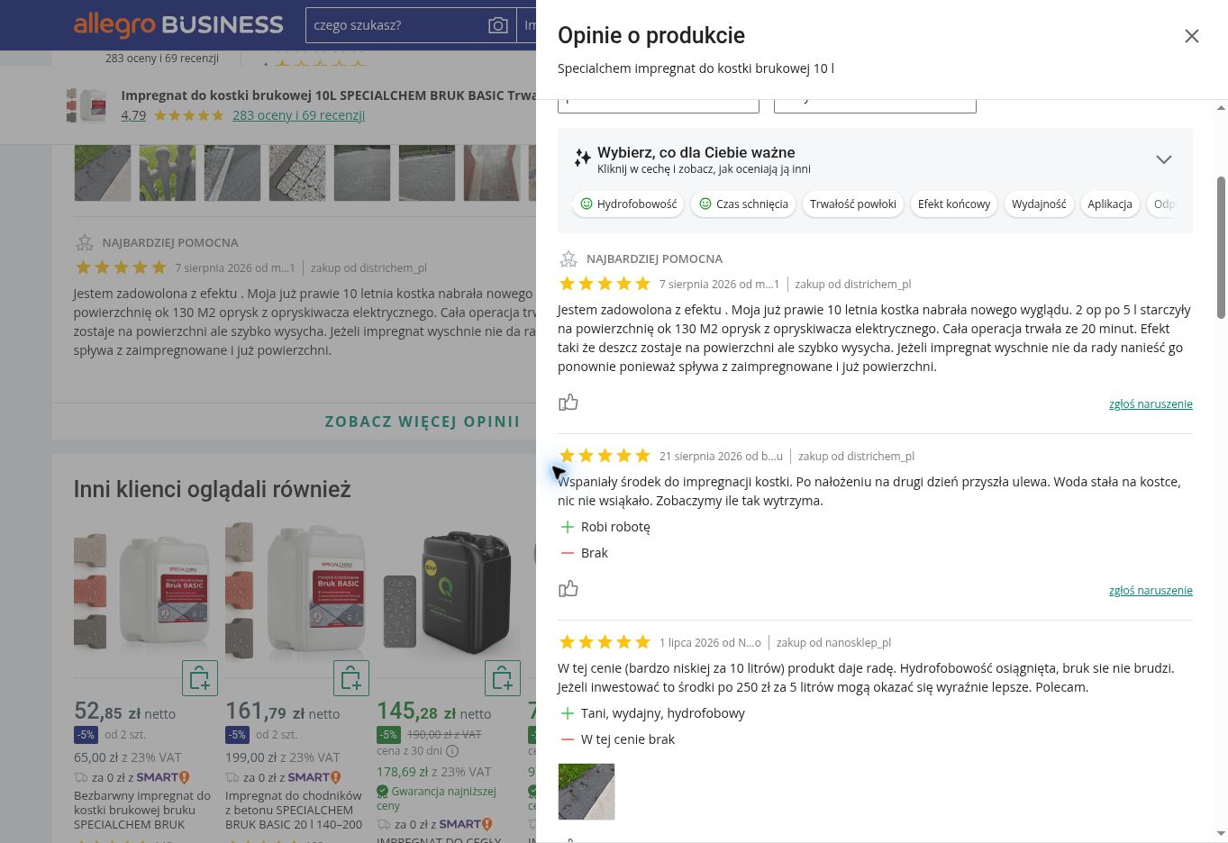SPECIALCHEM BRUK BASIC bezbarwny impregnat do kostki brukowej – przykładowe opinie o produkcie