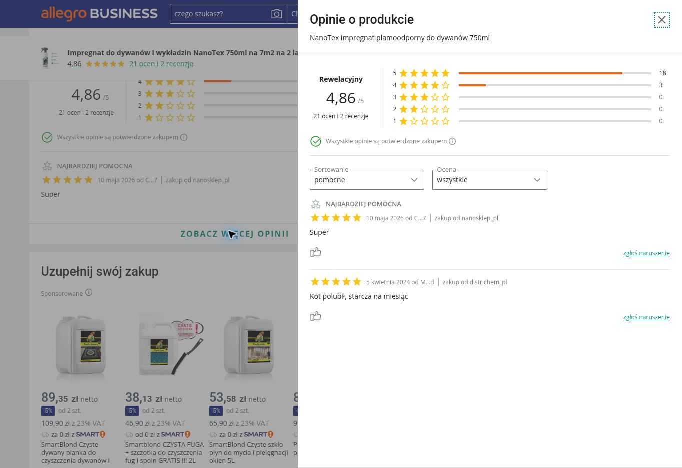 NANOTEX Impregnat przeciw plamom do dywanów – przykładowe opinie o produkcie