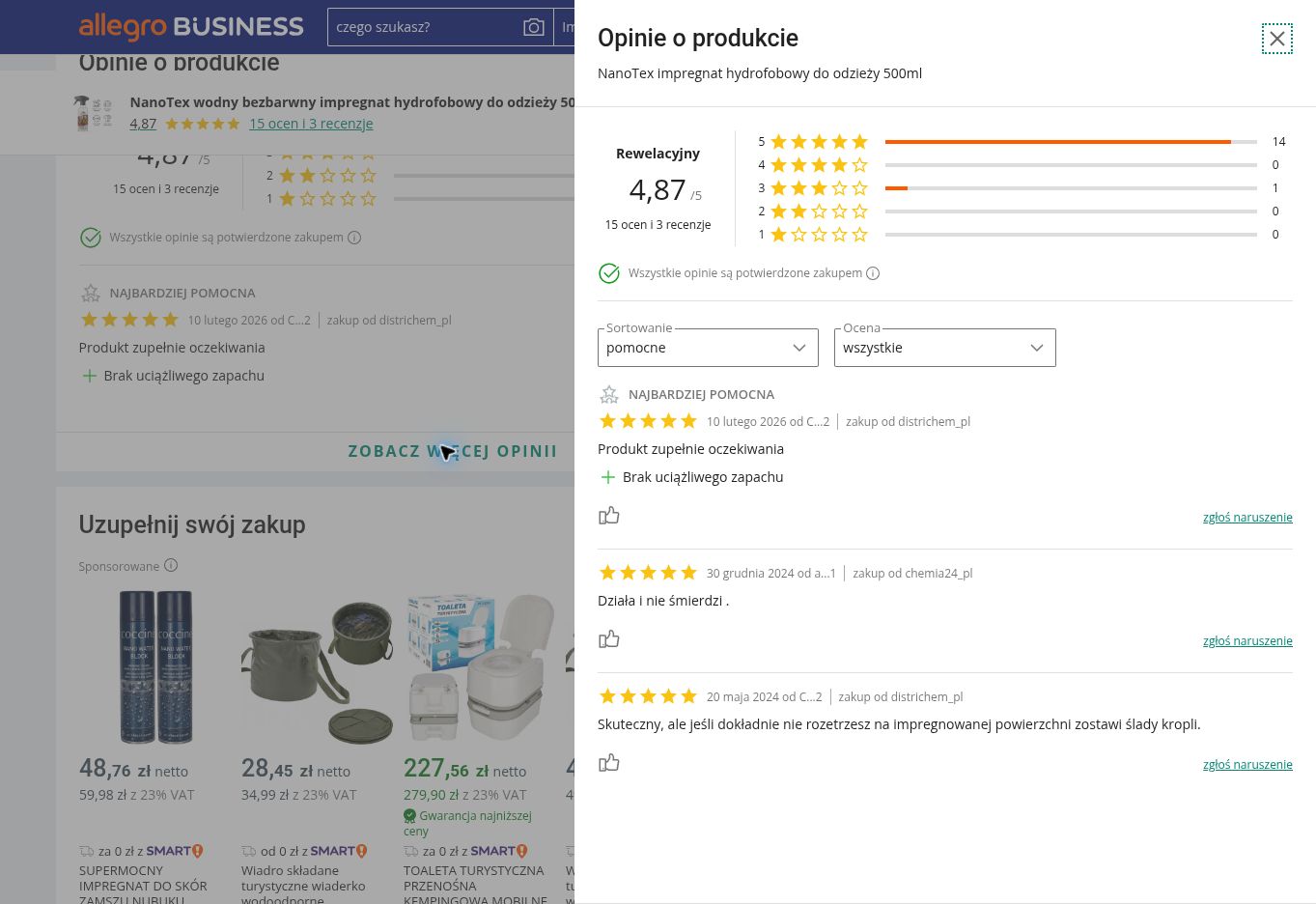 NANOTEX impregnat wodoodporny do ubrań i butów – przykładowe opinie o produkcie