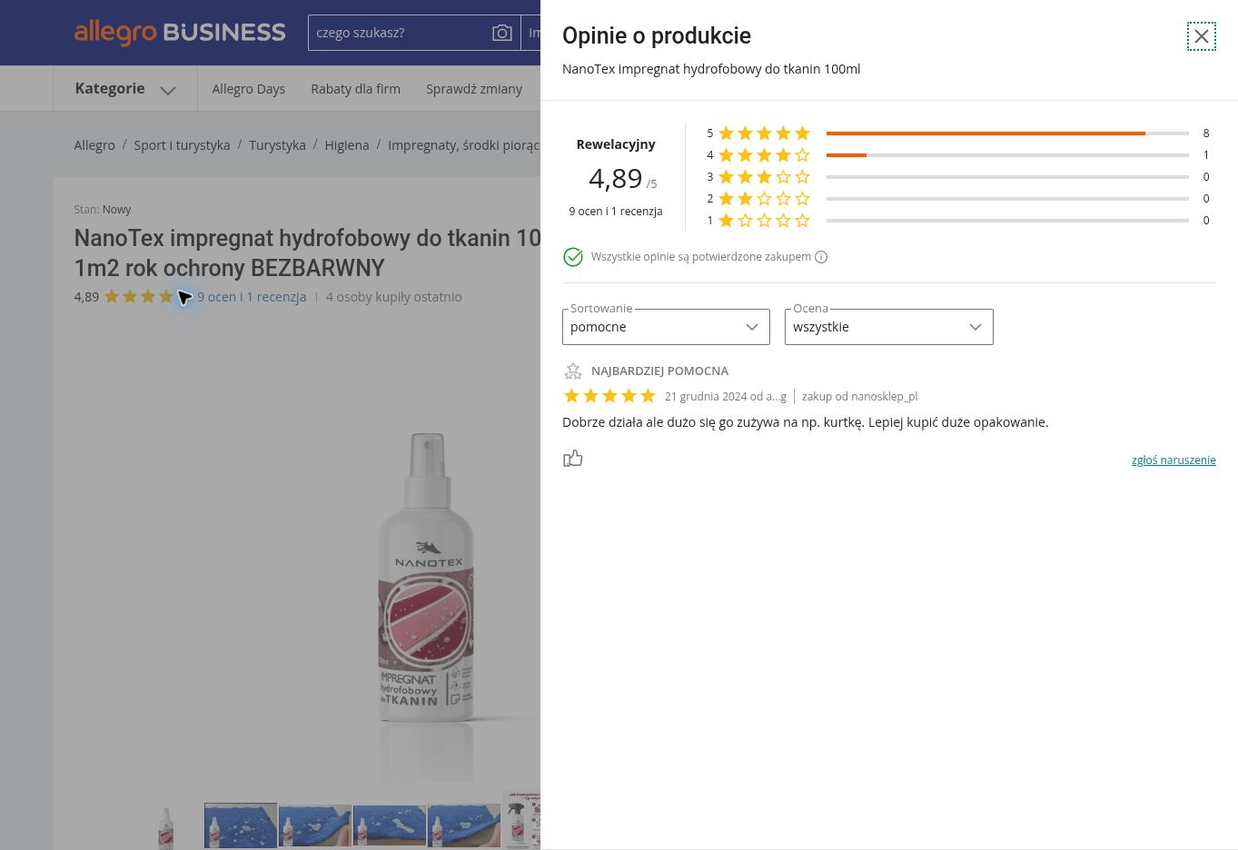 NANOTEX multi impregnat hydrofobowy do tkanin – przykładowe opinie o produkcie