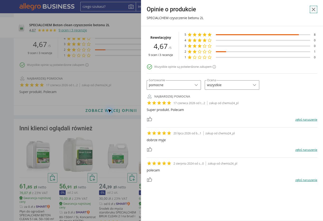 SPECIALCHEM BETON CLEAN do mycia betonu – przykładowe opinie o produkcie