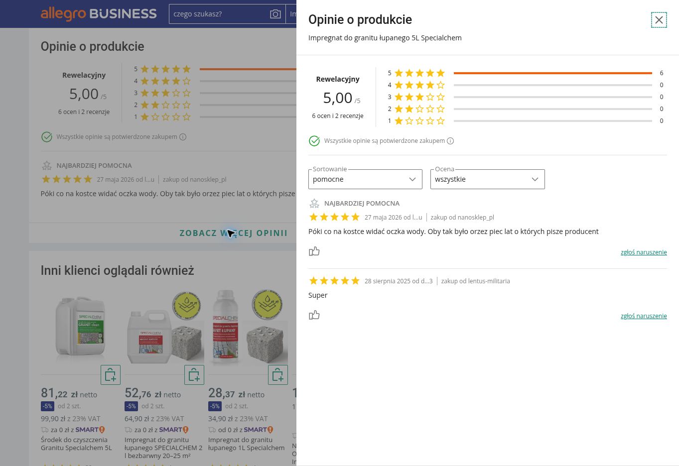 SPECIALCHEM Granit Łupany - zabezpieczanie granitu łupanego – przykładowe opinie o produkcie