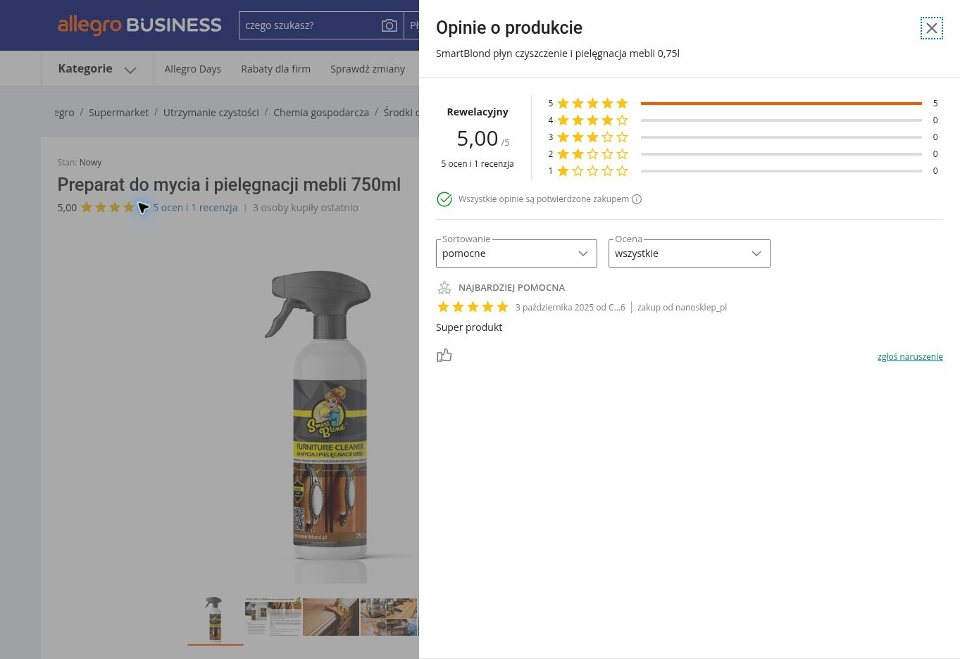 SMARTBLOND® Czyste meble płyn do mycia i pielęgnacji mebli – przykładowe opinie o produkcie