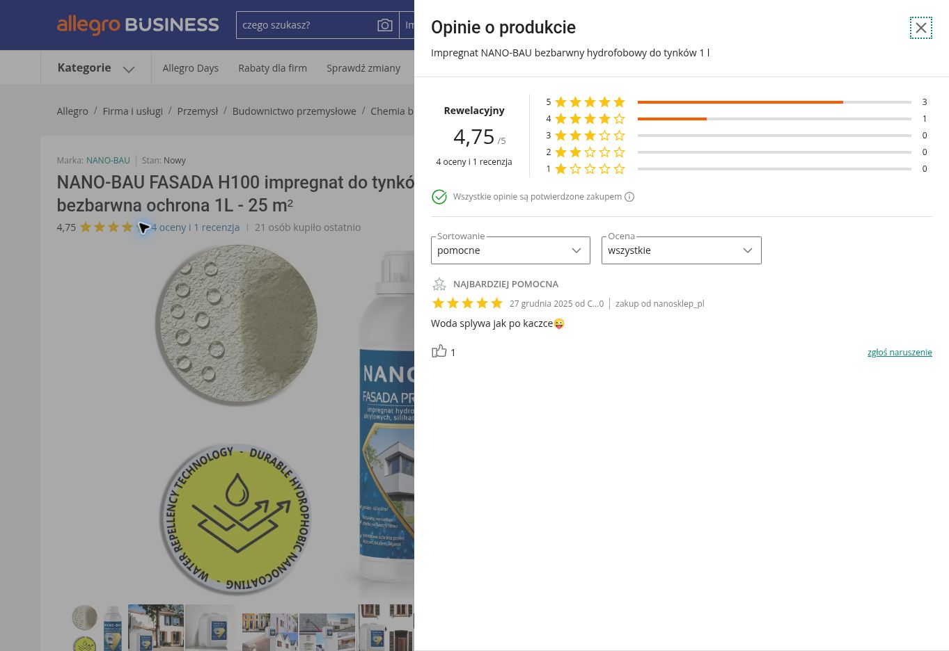 NANO-BAU FASADA PROTECT H100 impregnowanie tynków – przykładowe opinie o produkcie
