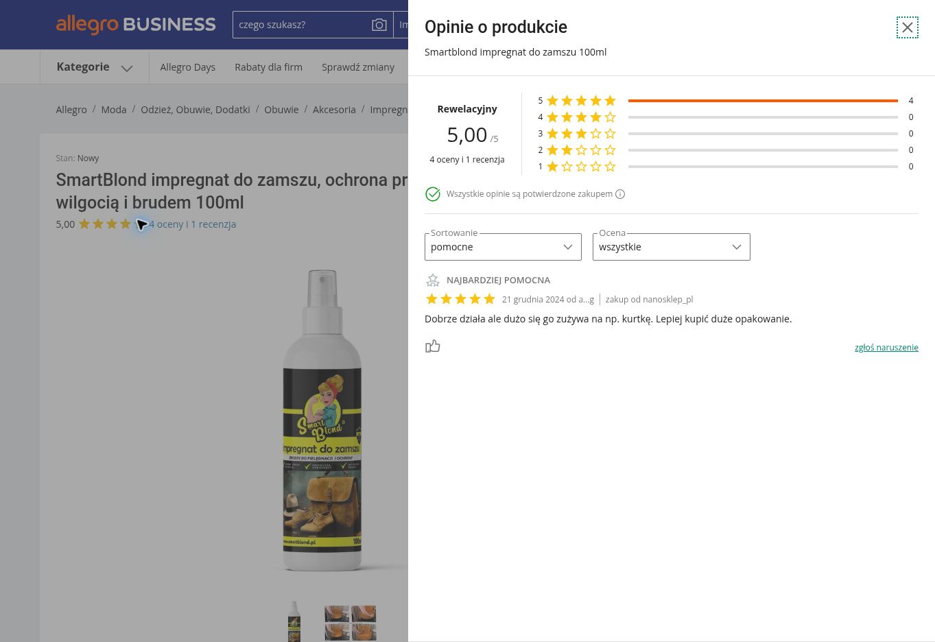 SMARTBLOND® impregnat do zamszów – przykładowe opinie o produkcie