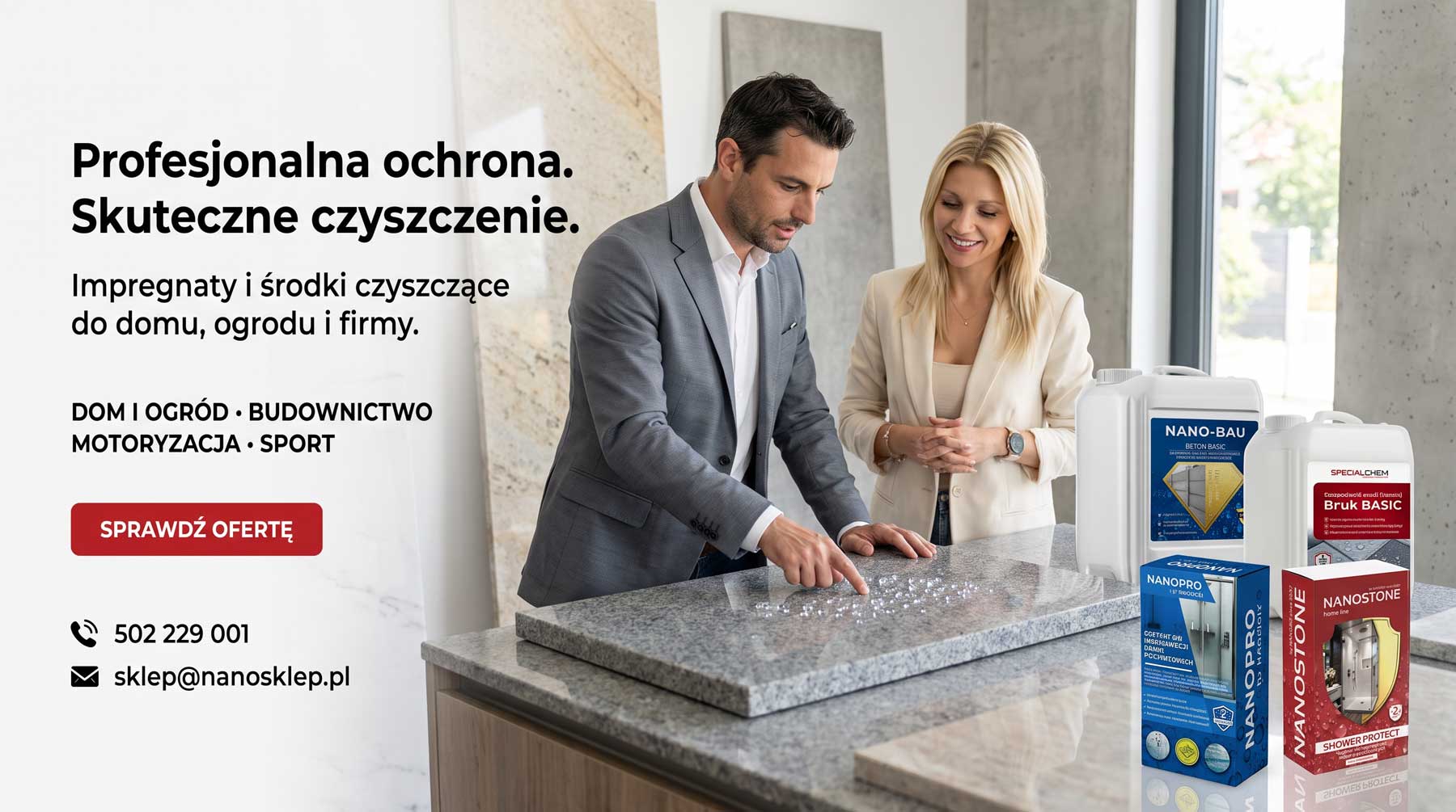 Nanosklep.pl – profesjonalna ochrona i skuteczne czyszczenie. Impregnaty i środki czyszczące do domu, ogrodu i firmy. Sprawdź ofertę.